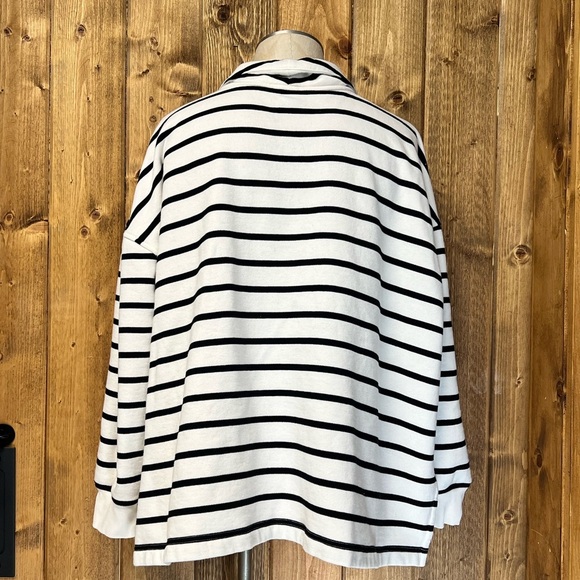 Old Navy XXL Quarter Zip White Black Stripe Sweatshirt Casual Loungewear - Picture 8 of 9
